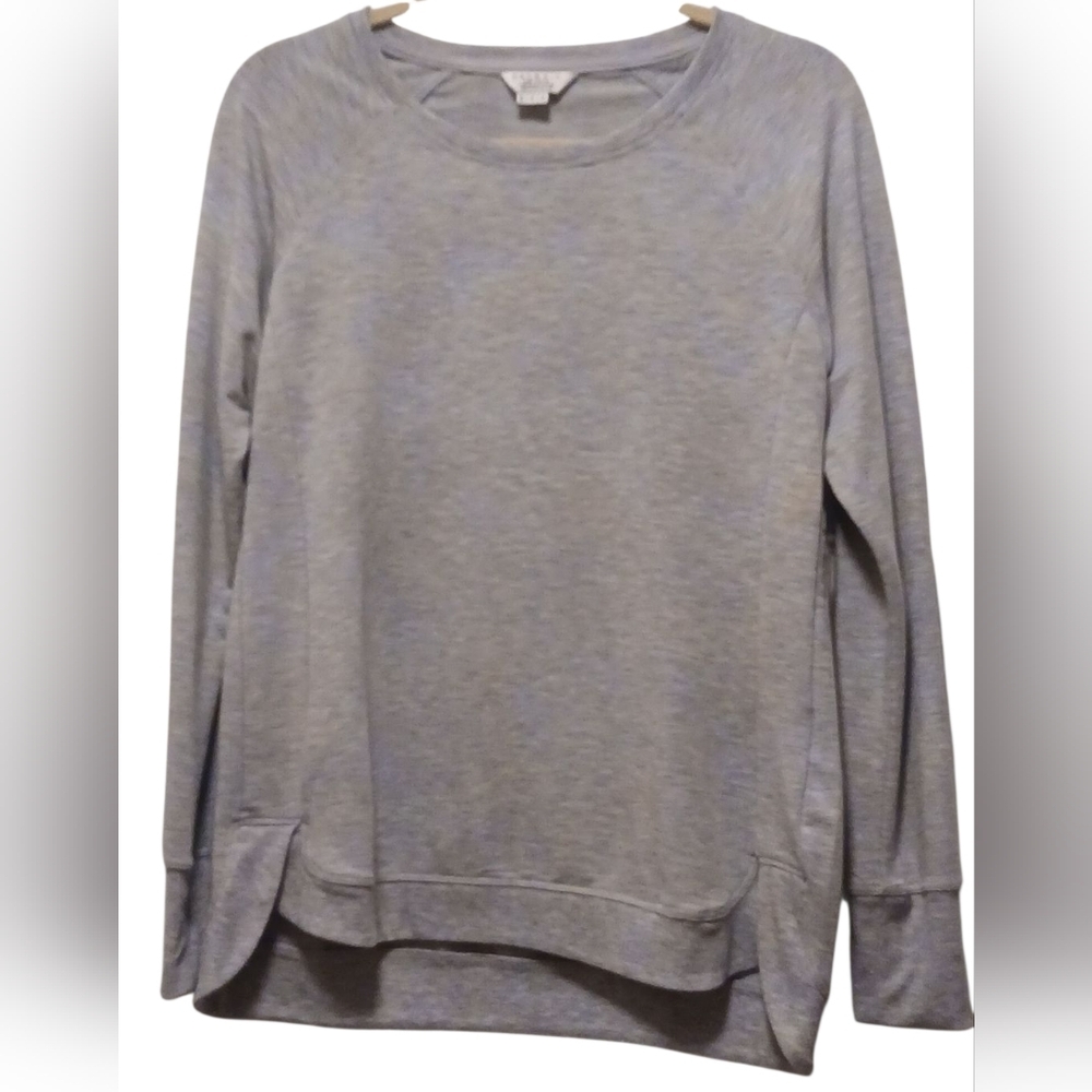 Danskin - NWOT, Ladies Gray Sweatshirt, Long Sleeves, Over Lapping Slits On Both